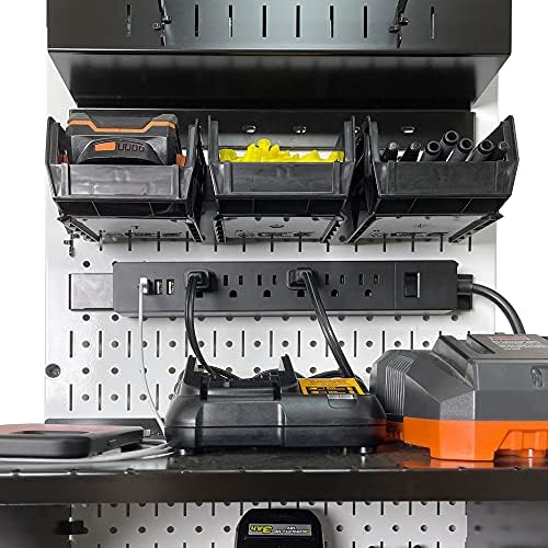 Wall Control Power Tool Storage Organizer Kit Cordless Drill Holder Charging Station Rack 16” x 32” Metal Pegboard Organization System (White Pegboard) - Image 5