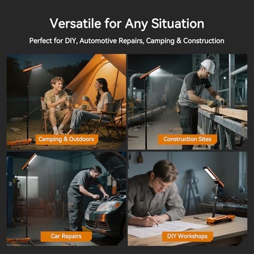 LED Work Light with Stand Foldable Tripod Lighting 1500LM Adjustable Stand for Construction, Outdoor, DIY Camping, Gift for Man Fathers Day, IP54 Waterproof, Rechargeable Battery with Type-C Charging - Image 6