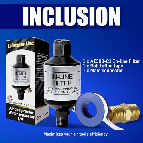 LE LEMATEC Moisture Trap & Water Separator for Paint Gun 1/4" NPT - Image 5