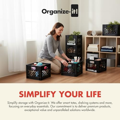 ORGANIZE-IT! 4 Pack Storage Milk Crate, Heavy-Duty Versatile Box, Black - Image 5