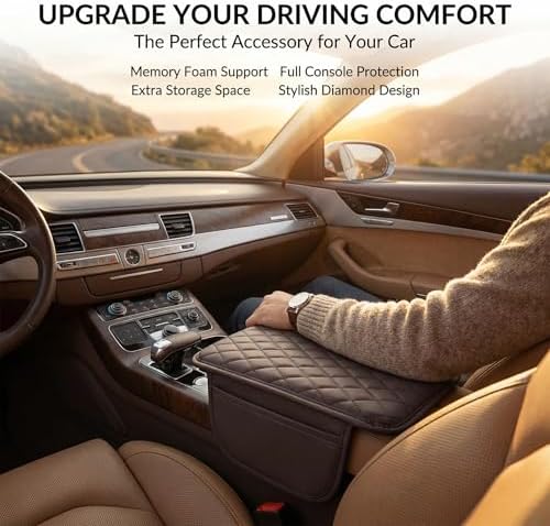 Car Center Console Cover, Leather Car Arm Rest Cover, Middle Console Covers with Storage Bags, Auto Interior Armrest Covers Cushion, Universal for Most Vehicles (Brown) - Image 7