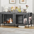 EasyCom 55.12" Dog Crate Furniture for 1 or 2 Dogs, 0-20 Pounds, Dark Grey by EasyCom