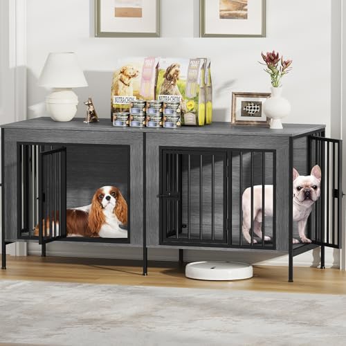 EasyCom 55.12" Dog Crate Furniture for 1 or 2 Dogs, 0-20 Pounds, Dark Grey by EasyCom