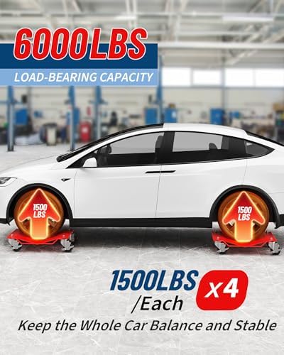 Garvee Car Wheel Dolly Set of 4,6000 LBS Capacity Heavy Duty Vehicle Mover Dolly with Brakes for Moving Cars, Trucks, Trailers and Motorcycles, Red - Image 4