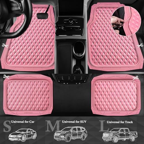CAR PASS Heavy Duty Rubber Pink Car Floor Mats & Cargo Liners, Deep Dish All-Weather Trunk Mats Durable Anti-Slip 3D Rhombus Waterproof Trim to Fit Liner Universal Fit Auto,Sedan,SUV,Truck, Pink - Image 5