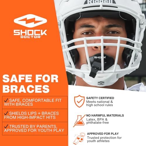 Shock Doctor Lip Guard, Adult and Youth Mouth Guard Football with Strap, Breathable Wide Opening Football Mouthpiece for Youth and Adults OSFA, Shock Doctor Mouth Guards, Max Airflow - Image 6