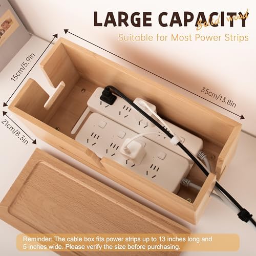 Natural Beechwood Large Cable Management Box for Power Strip & Cord Hider - Image 4