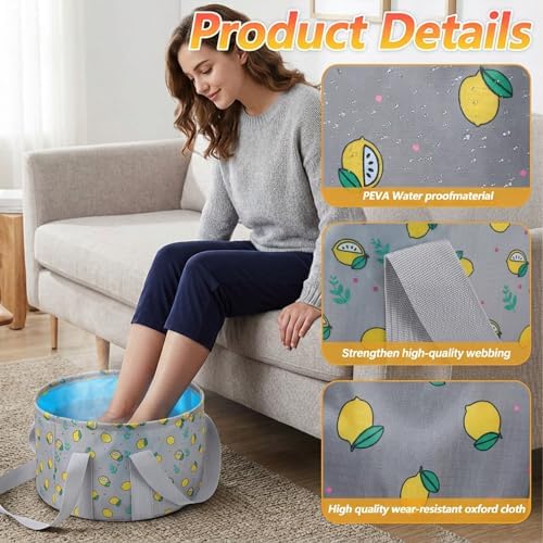Foldable Bucket for Soaking Feet, Portable Foot Bath Tub Spa Basin Grey Footbath Bucket for Travel Home Pedicure Outdoor Camping/Wash Face Vegetables Fruits(Grey) - Image 5