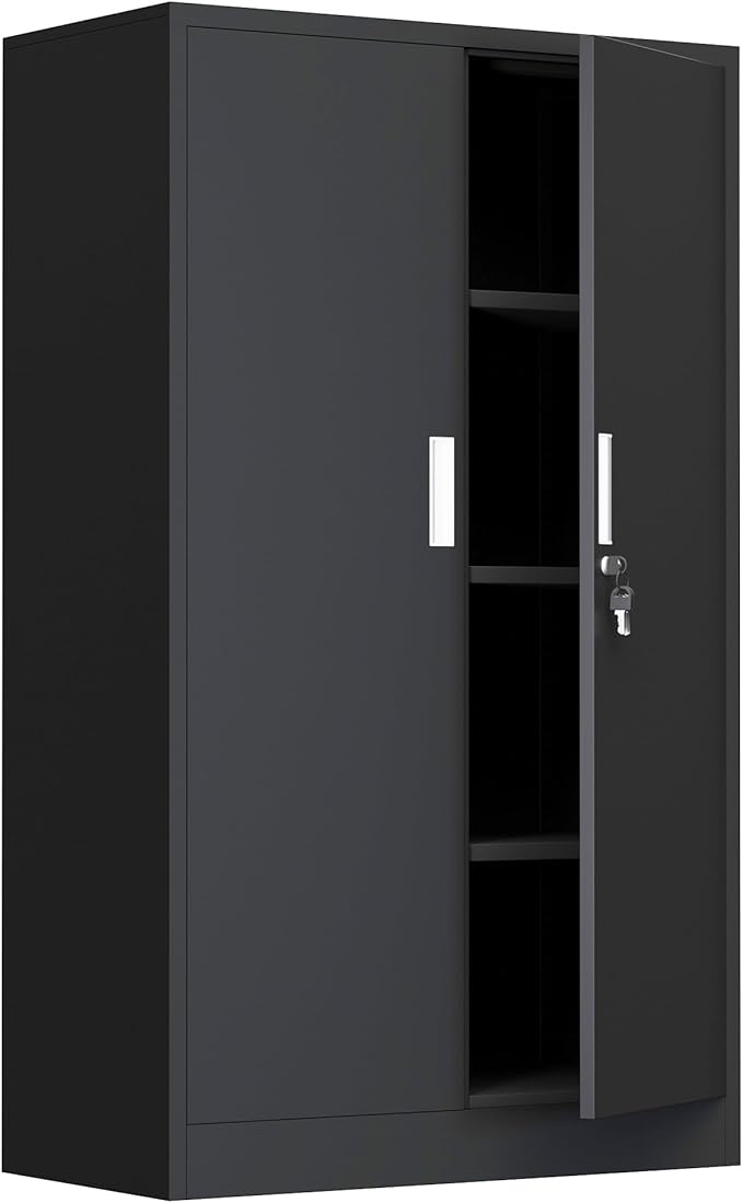 Metal Storage Cabinet with Locking Doors and 3 Adjustable Shelves, Lockable - Image 10