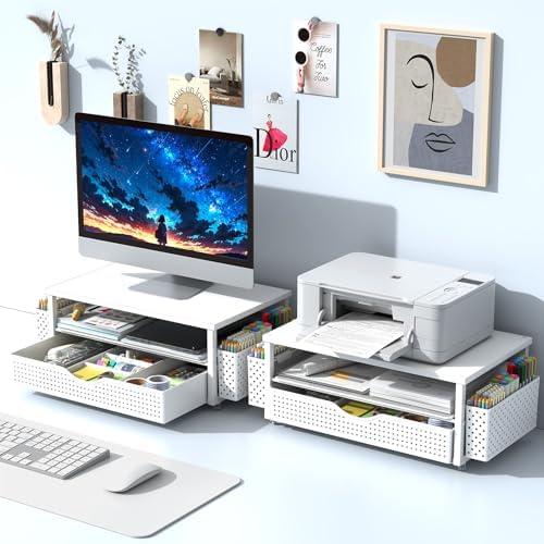 Spacrea Desk Organizers and Accessories, Printer Stand with Storage, White - Image 7
