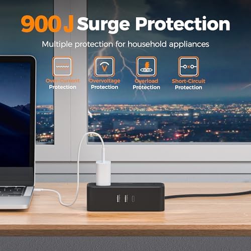 TESSAN Extension Cord 10 FT, Power Strip with 900J Surge Protection, Black - Image 4