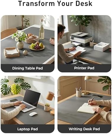 Aothia Faux Leather Desk Mat - Large Mouse Pad, Non-Slip PU Leather Blotter, Waterproof Writing Surface for Office and Home (Grey, 63" x 24") - Image 6