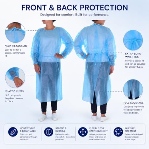 Dealmed Blue Isolation Gown - Disposable, Latex-Free, Case of 50 - Image 2
