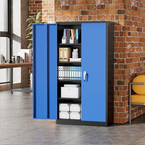 Greenvelly Metal Garage Storage Cabinet, 72" Black Blue Tool Steel Locking Cabinet with Doors and 4 Shelves, Tall Cabinets for Garage Storage Systems Lockable File Cabinet for Home Office,Garage - Image 2