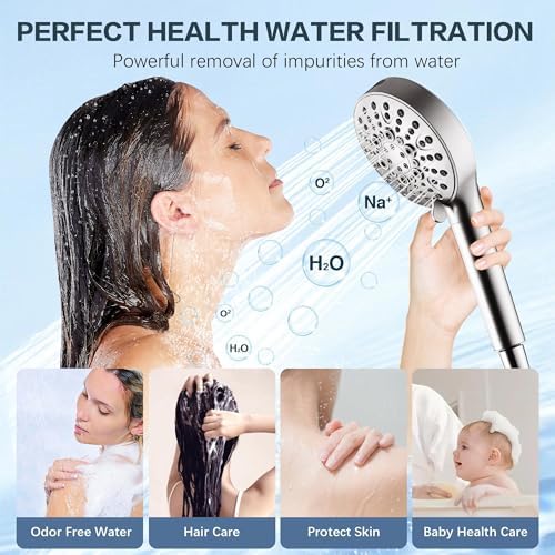 BRIGHT SHOWERS Filtered Shower Head with Handheld, High Pressure 9 Spray Mode Showerhead with Long Hose and Bracket, Water Softener Filters Beads for Hard Water - Removes Chlorine, Brushed Nickel - Image 5