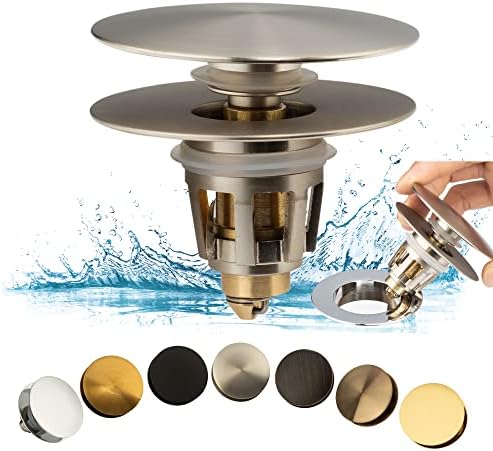 Artiwell Universal Bathroom Sink Drain Stopper, Fits Most Pop-Up Drains for Vessel Sink Lavatory Vanity, Sink Drain Strainer with Detachable Hair Catcher, Tested by Plumber in US (Brushed Nickel) by Artiwell
