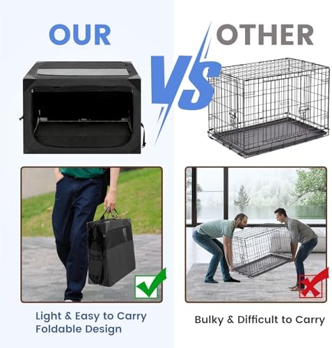 Dog Crate,30x21x21 Inch Large Dog Crate for Large or Medium Dogs, Portable and Foldable Design of Dog Cage, Perfect for Travel or Home Use, Dog Kennel with 3-Door and Durable Mesh Windows, Dark Grey - Image 4
