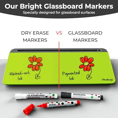 Chalkola Neon Green Glass Desktop Whiteboard with Storage - Dry Erase Board - Image 6