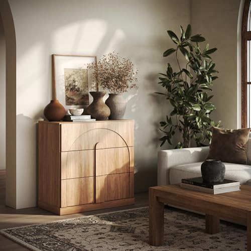 BELLEZE Bookcase with 3 Drawers, Modern Book Shelf with Wide Wooden Handle, Wood Bookshelves for Living Room Office Entryway (Camel) by BELLEZE