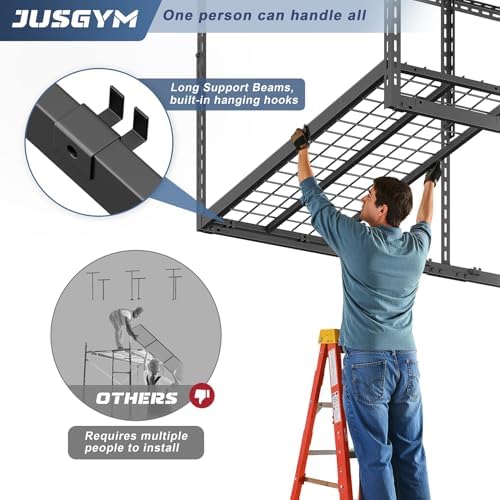 Jusgym 4X6FT Overhead Garage Storage Rack, 26"-40" Height Adjustable Garage Ceiling Storage Racks, Heavy Duty Metal Overhead Storage Organizer System, 450LBS Weight Capacity - Image 4