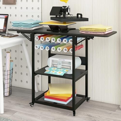 PUNCIA 3-Tier Movable Heat Press Stand with Vinyl Holder Folding Shelf by PUNCIA