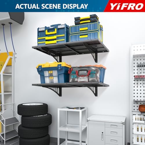 2-Pack 2x3ft Heavy Duty Garage Wall Shelving, 500 lbs Load Capacity, Garage Shelving Wall Mounted, Garage Storage Rack with Hooks, Black - Image 7