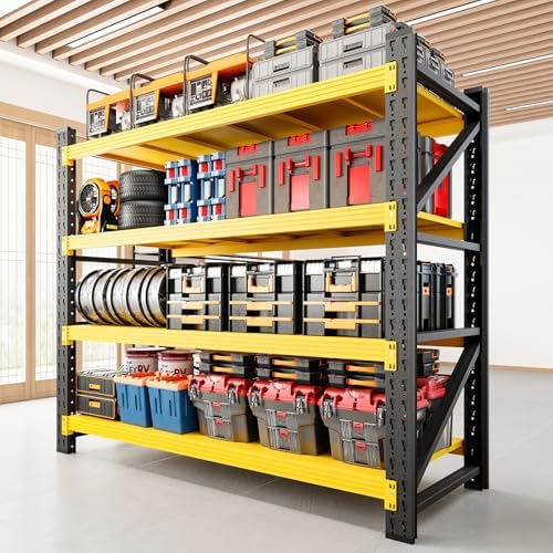 RAVIGIN 3000LBS Storage Shelves, 48" W Garage Shelving Heavy Duty Metal Adjustable Garage Shelves, Shelving Units Industrial Shelving for Warehouse, 48" W x 23.7" D x 70" H,Yellow by RAVIGIN