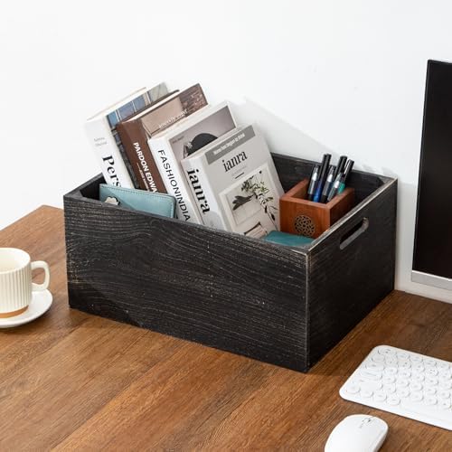 Set of 3 Rustic Black Wooden Nesting Crates, 15.4x11x7 Inch Large Farmhouse Wood Storage Crates with Cutout Handles, Stackable Decorative Wood Storage Bins for Home Decor Wedding Display - Image 4
