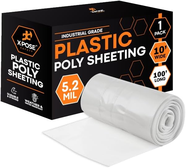 Xpose Safety Clear Plastic Sheeting – 10' x 100' Roll – Heavy Duty 5.2 Mil Poly by XposeSafety
