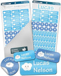 Bunny Badges Personalized Name Labels for Kids (70 Labels) - Custom Waterproof Name Stickers for Daycare, Clothing Tags, Water Bottles, Lunch Boxes and School Supplies (Clouds) by BunnyBadges