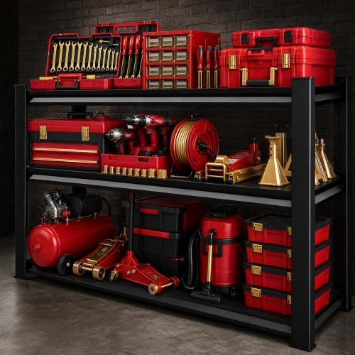 Metal Garage Shelving Unit, Heavy Duty Adjustable Storage Shelves, Steel Shelving, 1500 lbs Capacity Shelves for Heavy Tools and Equipment, 3 Tier, 35.4" W × 11.8" D × 31.5" H - Image 2