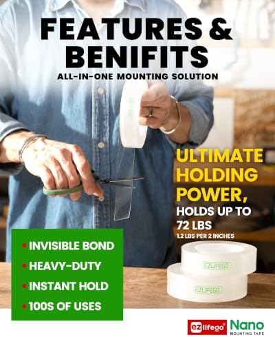 EZlifego Heavy Duty Invisible Bond Nano Double Sided Mounting Tape, 9.85FT - Image 2