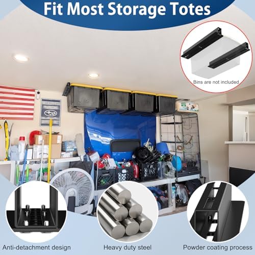 Overhead Garage Storage Rack, 17 Inch, 8 Sets for 7 Bins - Image 5