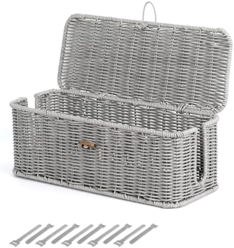 Cable Management Box, Cord Organizer with Lid & Cable Ties - Gray, M by BROWNLILY