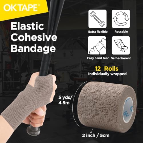 OK TAPE 12 Rolls Self Adhesive Bandage Wrap, Cohesive Elastic Athletic Tape - Image 2