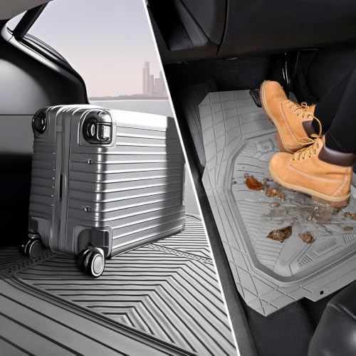 CAR PASS Heavy Duty Rubber Car Mats with Cargo Liner, Deep-Dish Car Floor Mats and Trunk Mat All Weather, Universal Trim-to-Fit for SUVs Trucks Sedans, Waterproof Anti-Slip, Trimmable V12 Gray - Image 6