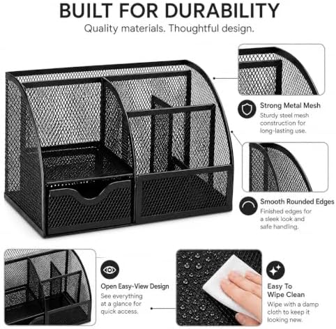 Exerz Desk Organizer 7 Compartment Pencil Holder Office Tidy Caddy Black - Image 5