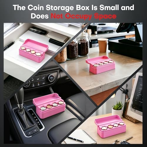 SINGARO Coin Holder for Car, Coin Change Organizer Compatible with Coins of Different Sizes, Dash-Mounted Holder Suitable for Most Cars, Trucks(2PCS Pink) - Image 6
