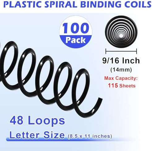 TOTiyea 100 Pack Spiral Coils,14mm,4:1 Pitch 115 Sheet Capacity - Image 2