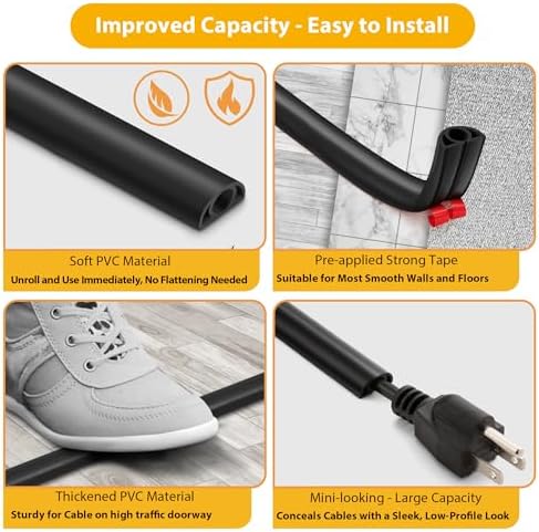 Floor Cable Cover 5ft for 1 Cable, Narrow 0.8in Wire Protector, White - Image 3