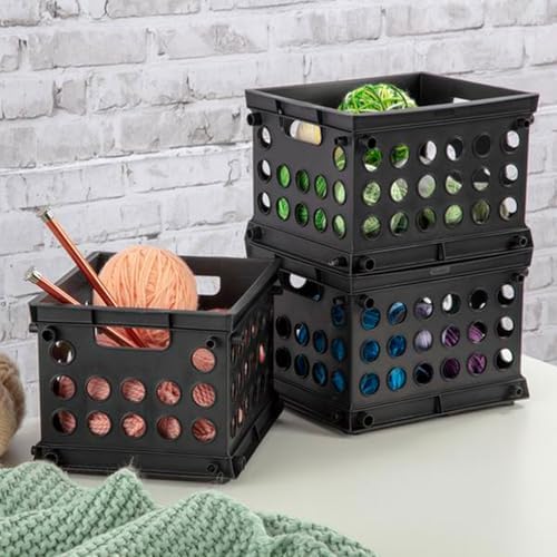 Sterilite Mini Crate, Stackable Plastic Storage Bin with Handles, Organize Home, Garage, Office, School, Dorm Room, Black, 24-Pack - Image 5