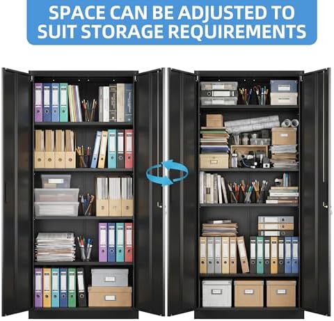 SUXXAN Metal Storage Cabinet with Doors and Shelves, 71" H Locking Steel Garage Cabinet for Home Office Studio Pantry,Tall Tool File Cabinet Black, Assembly Require - Image 5