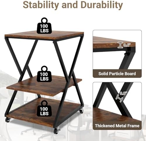 Natwind 3 Tier Large Printer Table,19.7''x19.7'', Height Adjustable,Retro - Image 5
