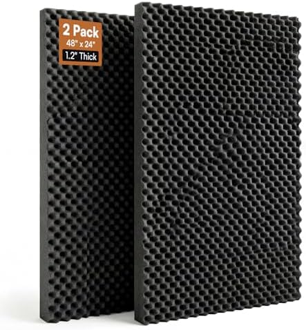 SODOCT 2 Pack Large Egg Crate Acoustic Foam Panels, 48 x 24 x 1.2 Inches High Density Sound Proof Foam for Walls, Professional Sound Absorbing Studio Panels for Home Theater, Recording (Black) by SODOCT