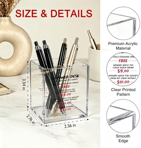 Funny Office Acrylic Cosmetic Pen Pencil Holder Cup, Answer Desk Rates Cute Pencil Organizer, Humorous Receptionist Desk Accessories, Gag Sarcastic Gifts for Women Men Boss Employee（A15） - Image 2