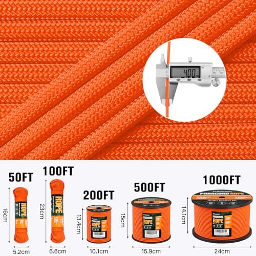 Paracord Rope 750 lb - 1000ft 5/32" Parachute Cord 4MM 12-Strand para Cord - Heavy Duty Spool String for Survival,Camping Gear, Survival Bracelet, Clothesline - Orange - Image 5