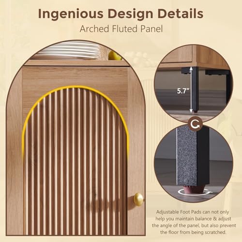 IFGET 92.63" W Modern Arched Sideboard Buffet Cabinet with Storage, Natural - Image 6