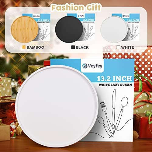 White Lazy Susan, 13.2 Inch Non-Skid Bamboo Turntable - Image 5