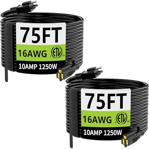 HUANCHAIN 75 FT 2Pack Extension Cord Black, 16 AWG, Outdoor Electric Cable by huanchain