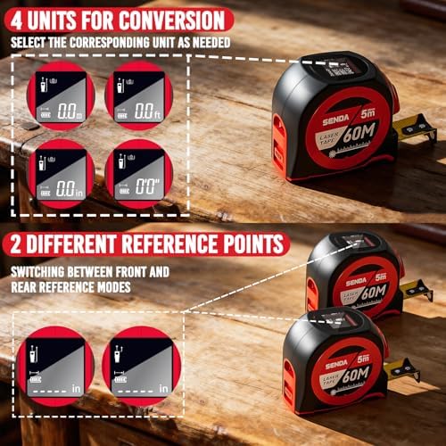 SENDA 3-in-1 Laser Tape Measure - 197Ft Rechargeable Laser Measuring Tape with Led Display & 16Ft Measuring Tool with Magnetic Hook & Auto Lock -20 Data Sets,Pythagorean/Area/Volume,Ft/Ft+in/in/M Unit - Image 2